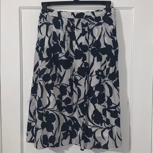 Navy and white floral pleated skirt